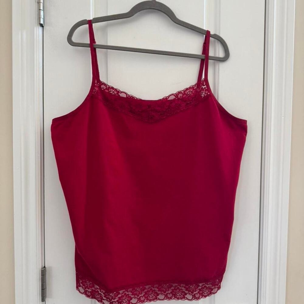 Y2K red lace trim Cami tank top bold CJ Banks 2X valentine coquette romantic